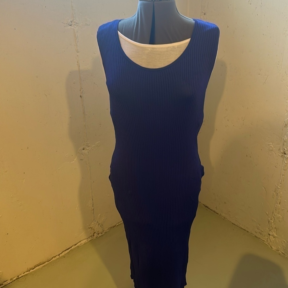 Lauren Ralph Lauren slinky cobalt blue dress stretchable with round scoop neck